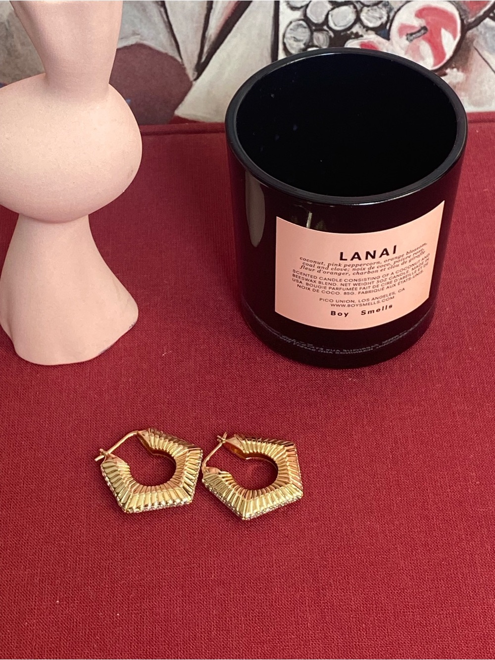 Vintage Gold Textured Hexagon Hoop Earrings